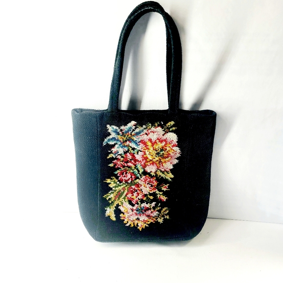 Feiler Handbags - Floral Embroidered Black Satchel
